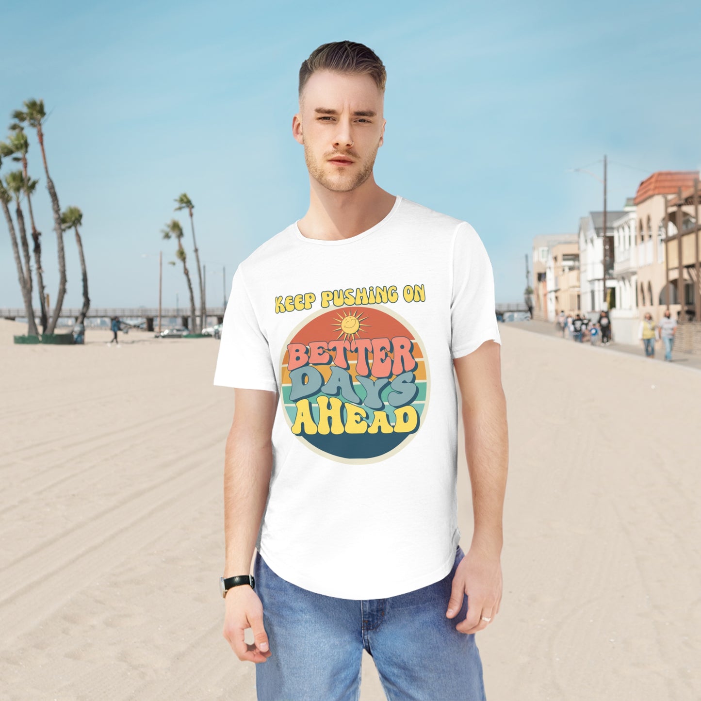 Men's Jersey Curved Hem Tee - 'Better Days Ahead' Graphic Tee