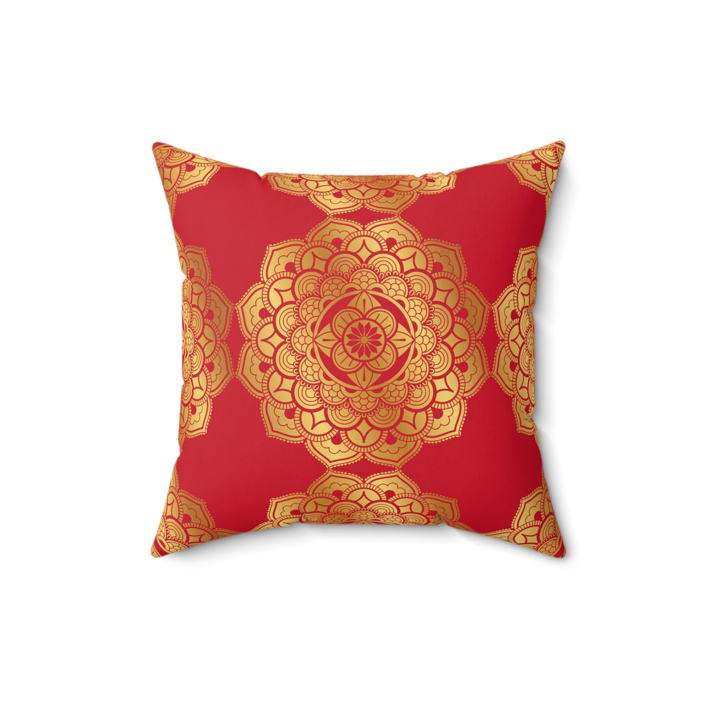 Red and Gold Faux Suede Square Pillow