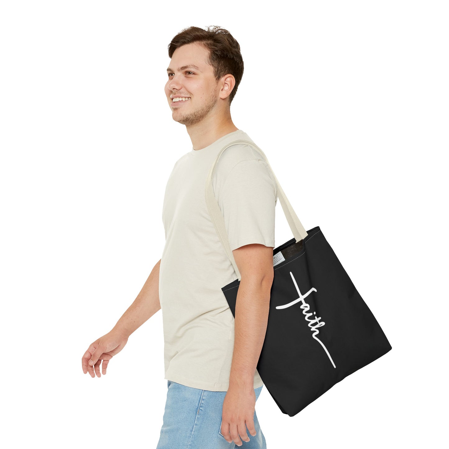 Faith Cross (Black) Tote Bag (AOP)