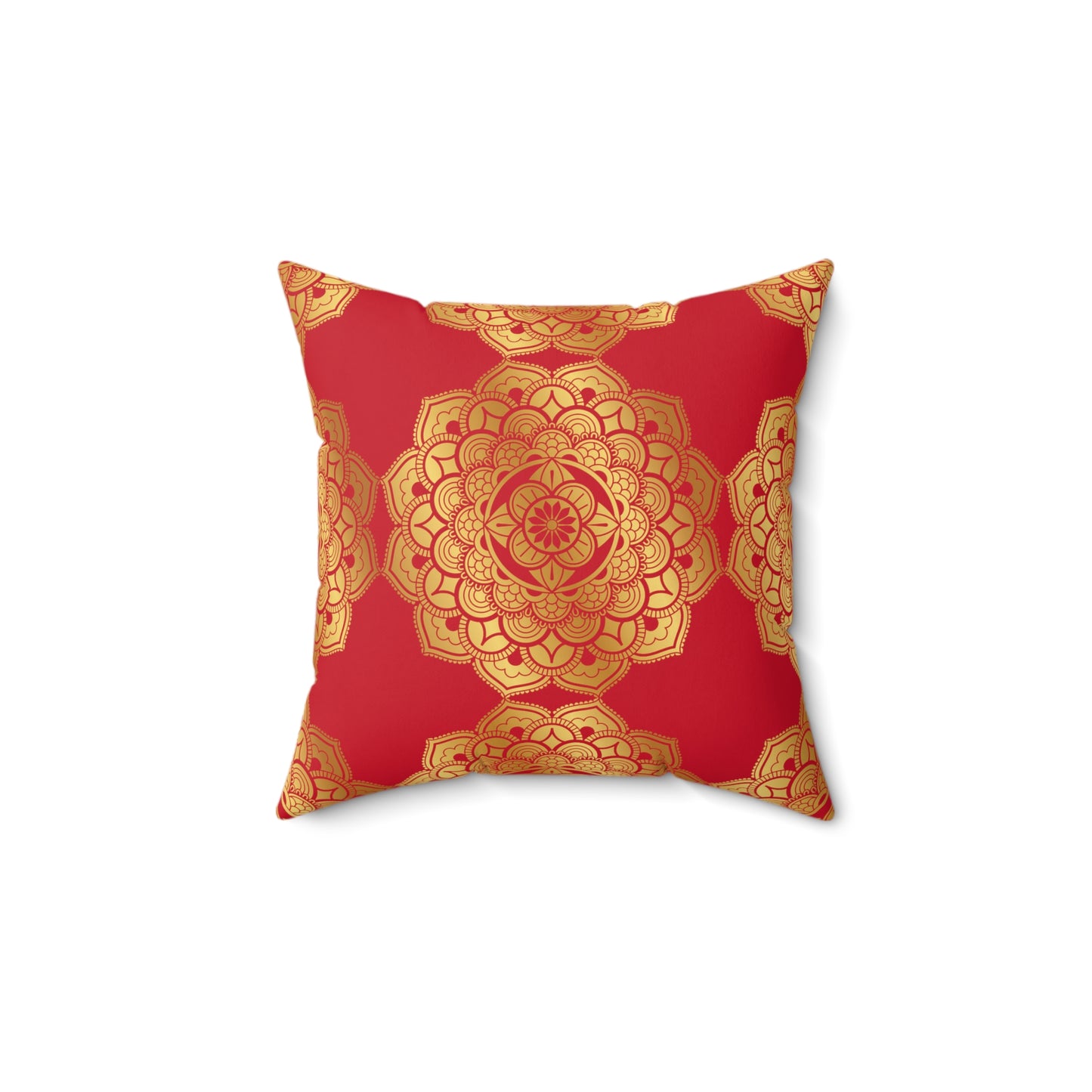 Red and Gold Faux Suede Square Pillow