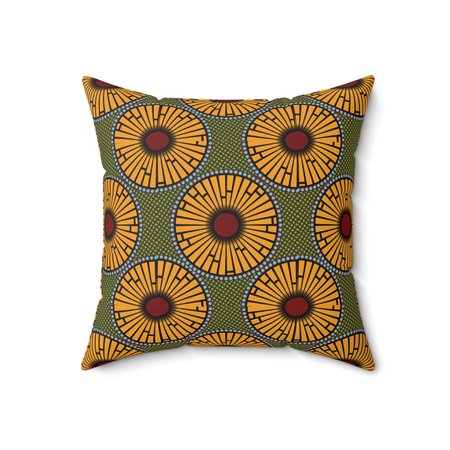 Green African Print Faux Suede Square Pillow