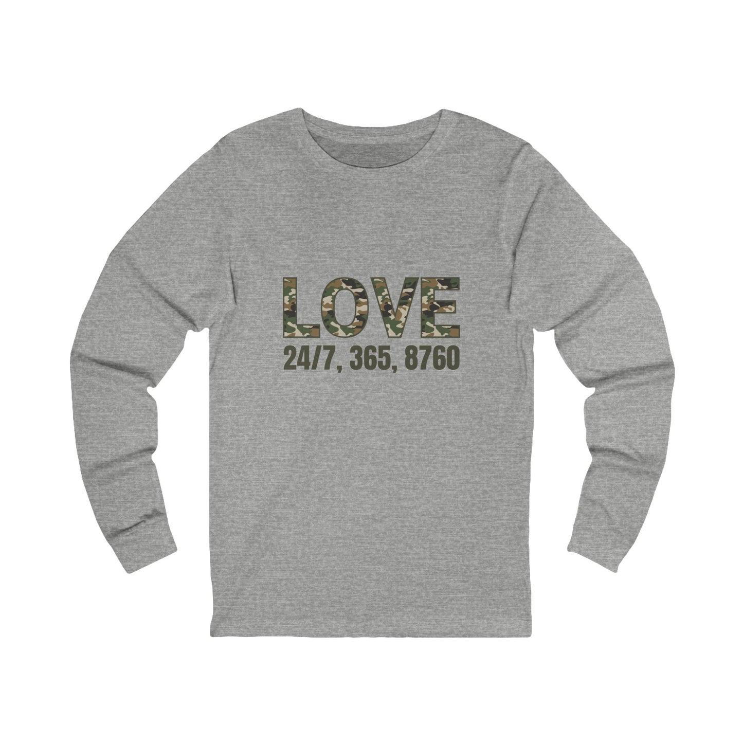 Unisex Long Sleeve Tee (Camouflage), Love 24/7 Tee, Casual Love Tee, Everyday Love Shirt, Gift for Couples, Cozy Layering Top