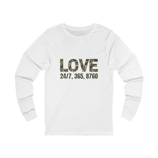 Unisex Long Sleeve Tee (Camouflage), Love 24/7 Tee, Casual Love Tee, Everyday Love Shirt, Gift for Couples, Cozy Layering Top