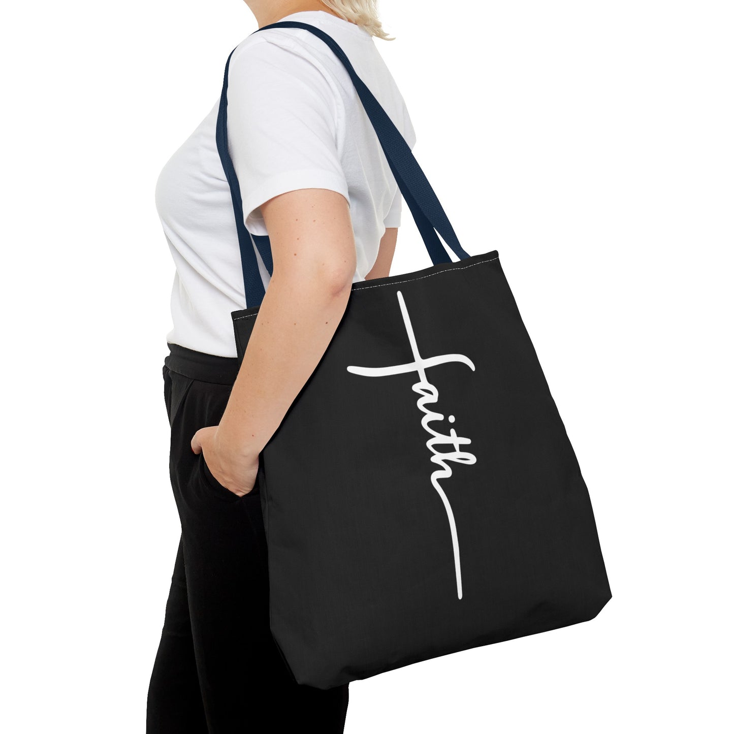 Faith Cross (Black) Tote Bag (AOP)