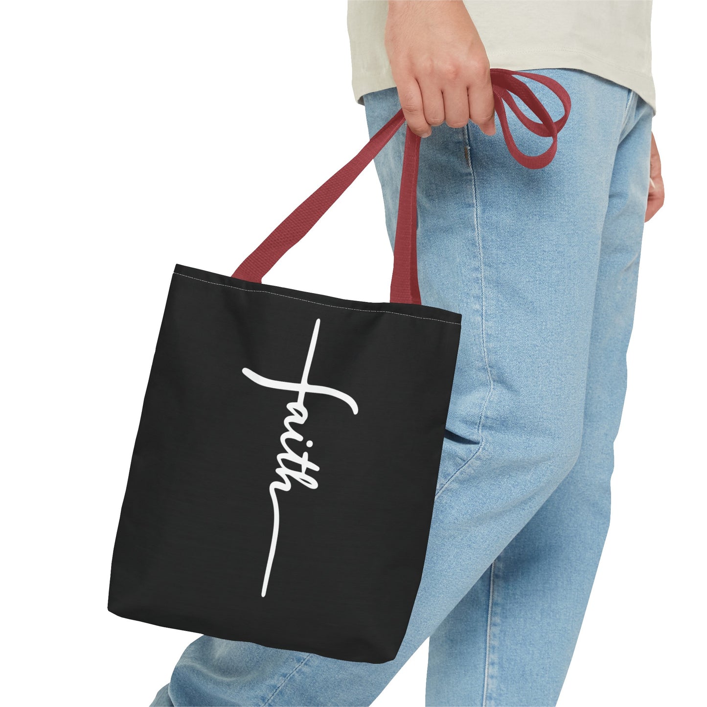 Faith Cross (Black) Tote Bag (AOP)