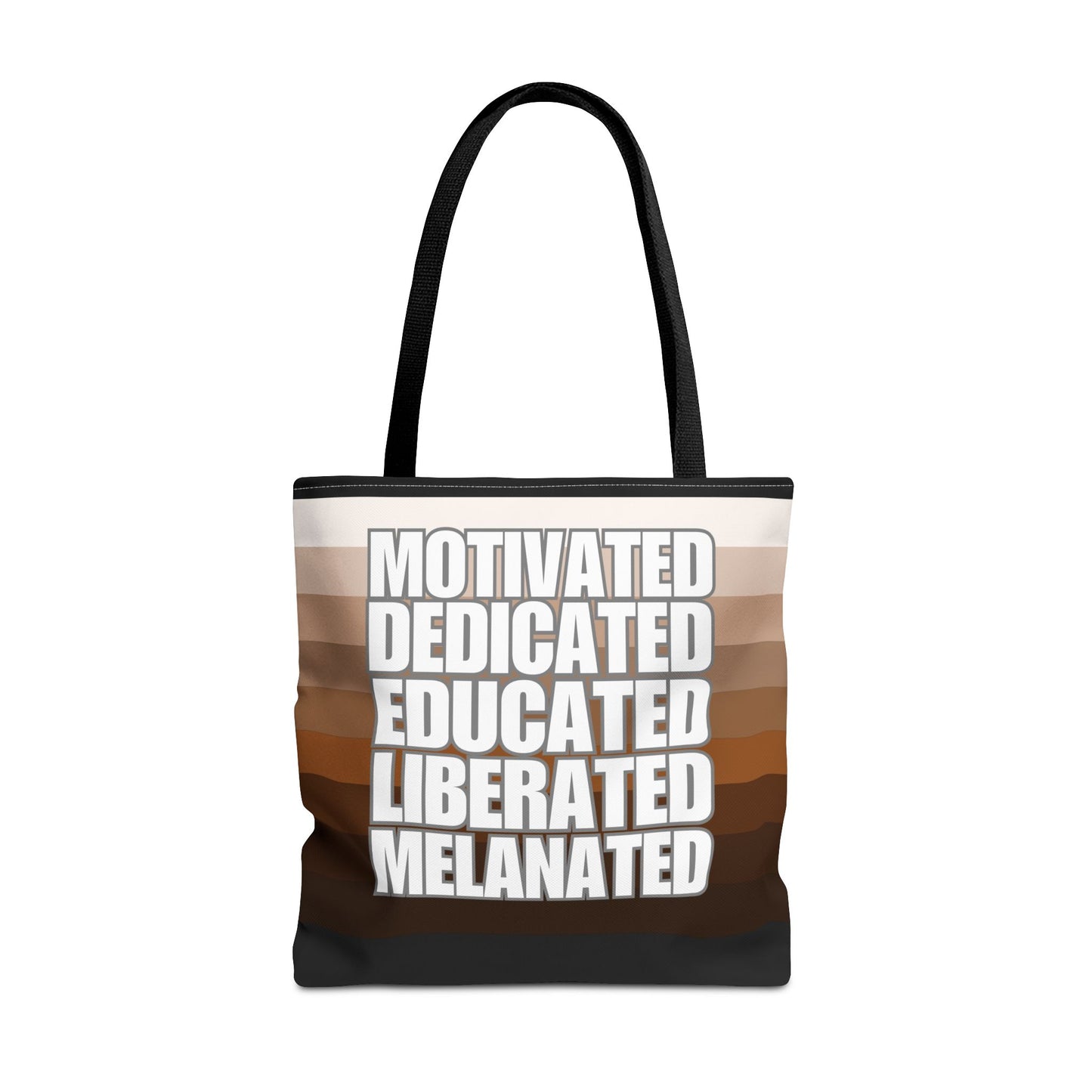 Empowering Quotes Tote Bag - Motivated, Dedicated, Educated, Liberated, Melanated