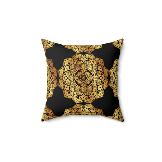 Black and Gold Faux Suede Square Pillow