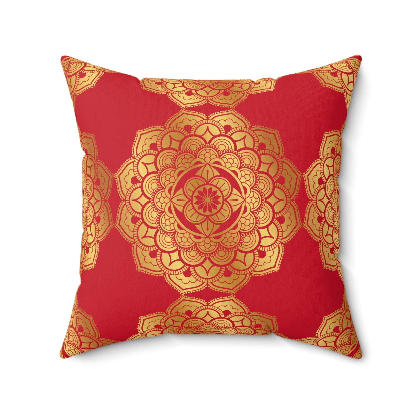 Red and Gold Faux Suede Square Pillow