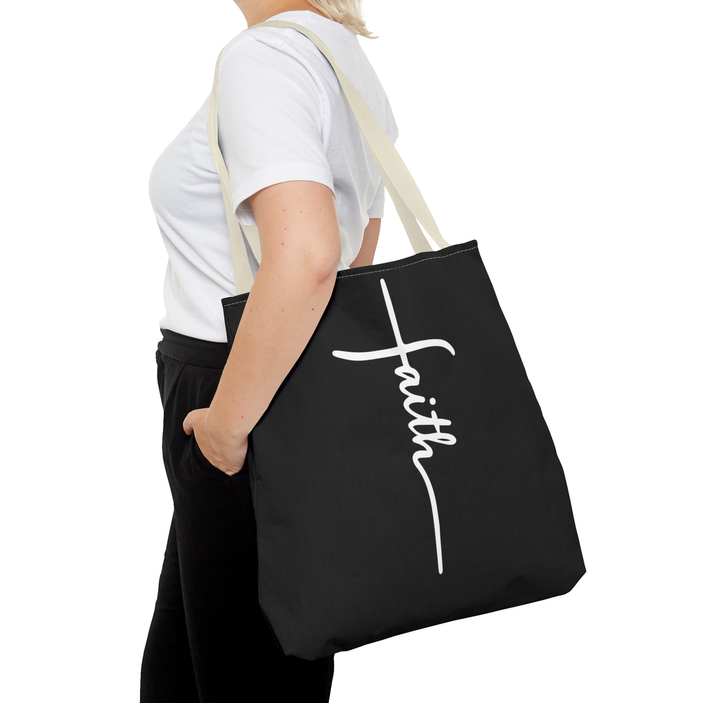 Faith Cross (Black) Tote Bag (AOP)